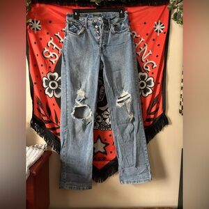 High-Rise Distressed Blue Women’s Jeans WideLeg